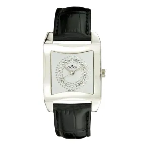 Ladies All Stainless Steel Square Dial Quartz Watch with Leather Strap