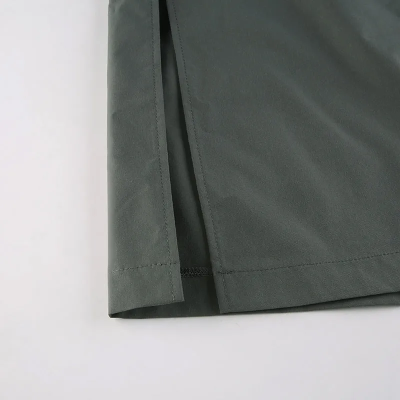 long retro slit skirt - women's A-line gray skirt