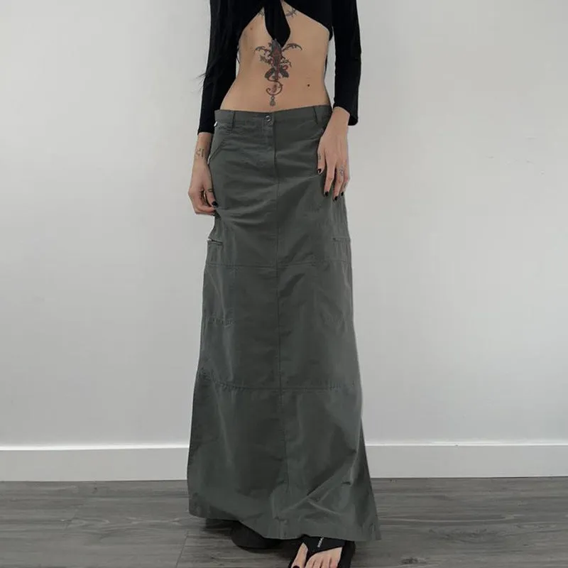 long retro slit skirt - women's A-line gray skirt