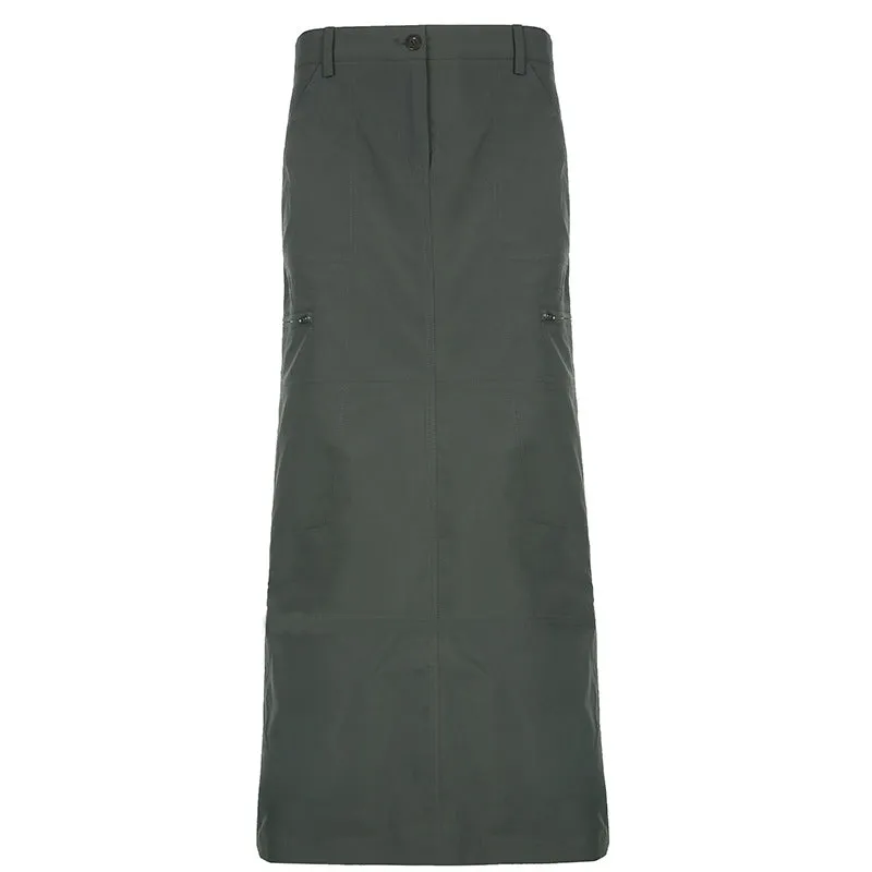 long retro slit skirt - women's A-line gray skirt