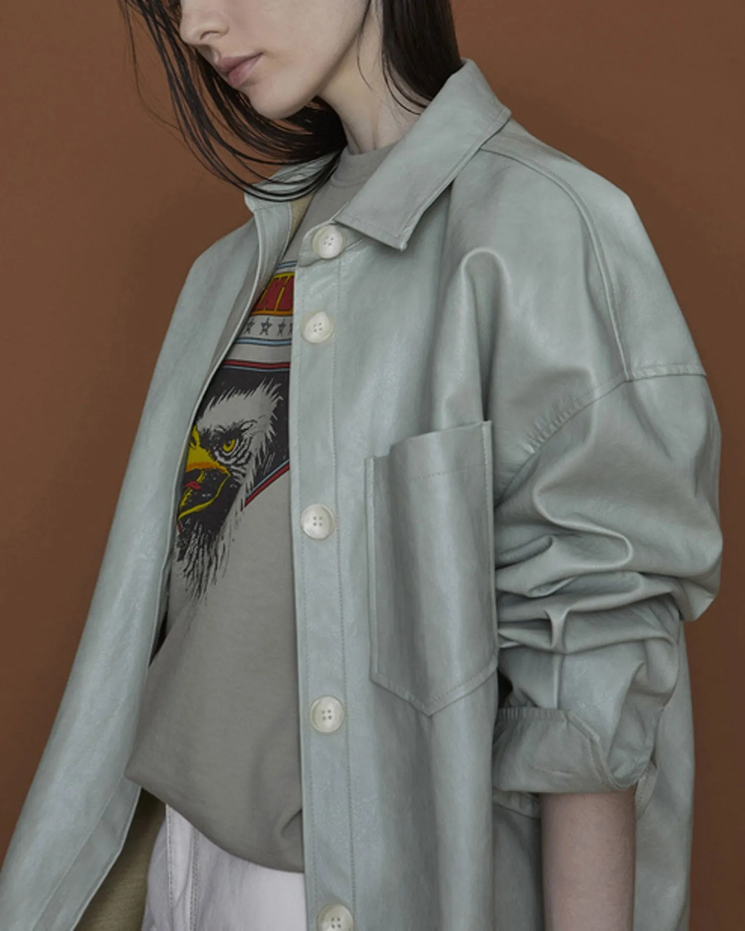 Mint Green Vegan Leather Shirt