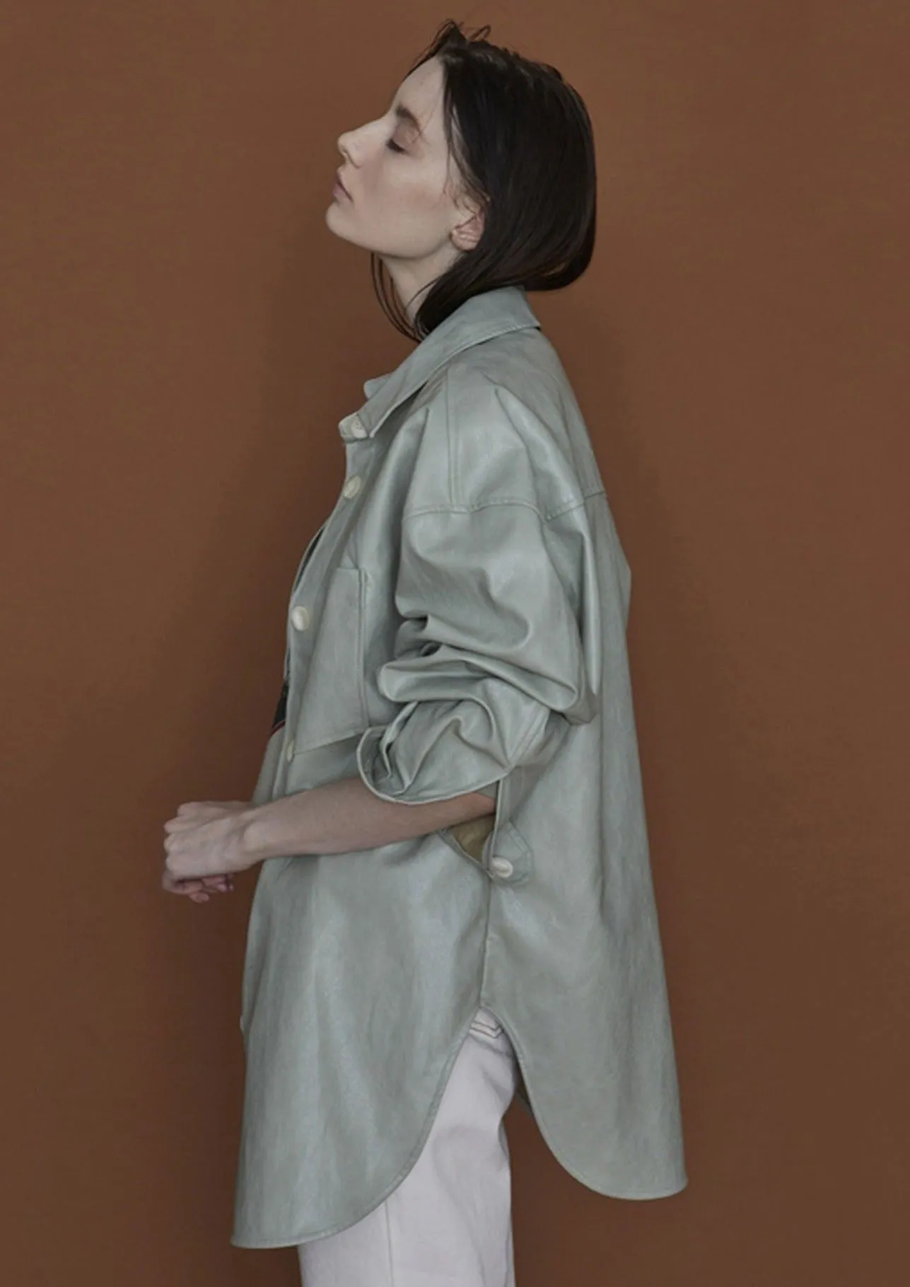 Mint Green Vegan Leather Shirt