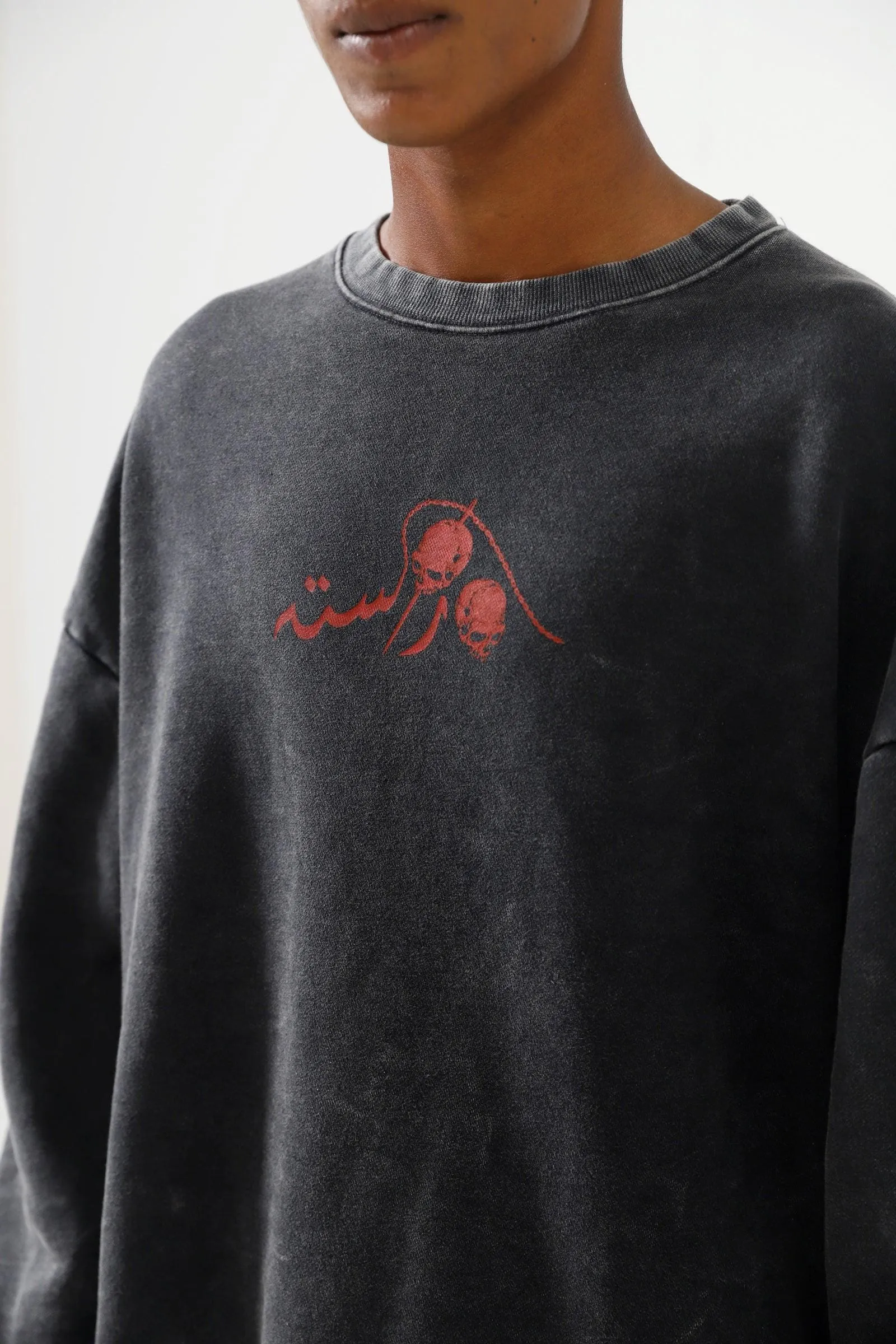 "CARAMEL SHAWTY" HAND PRINTED ACID WASH SWEATHSIRT