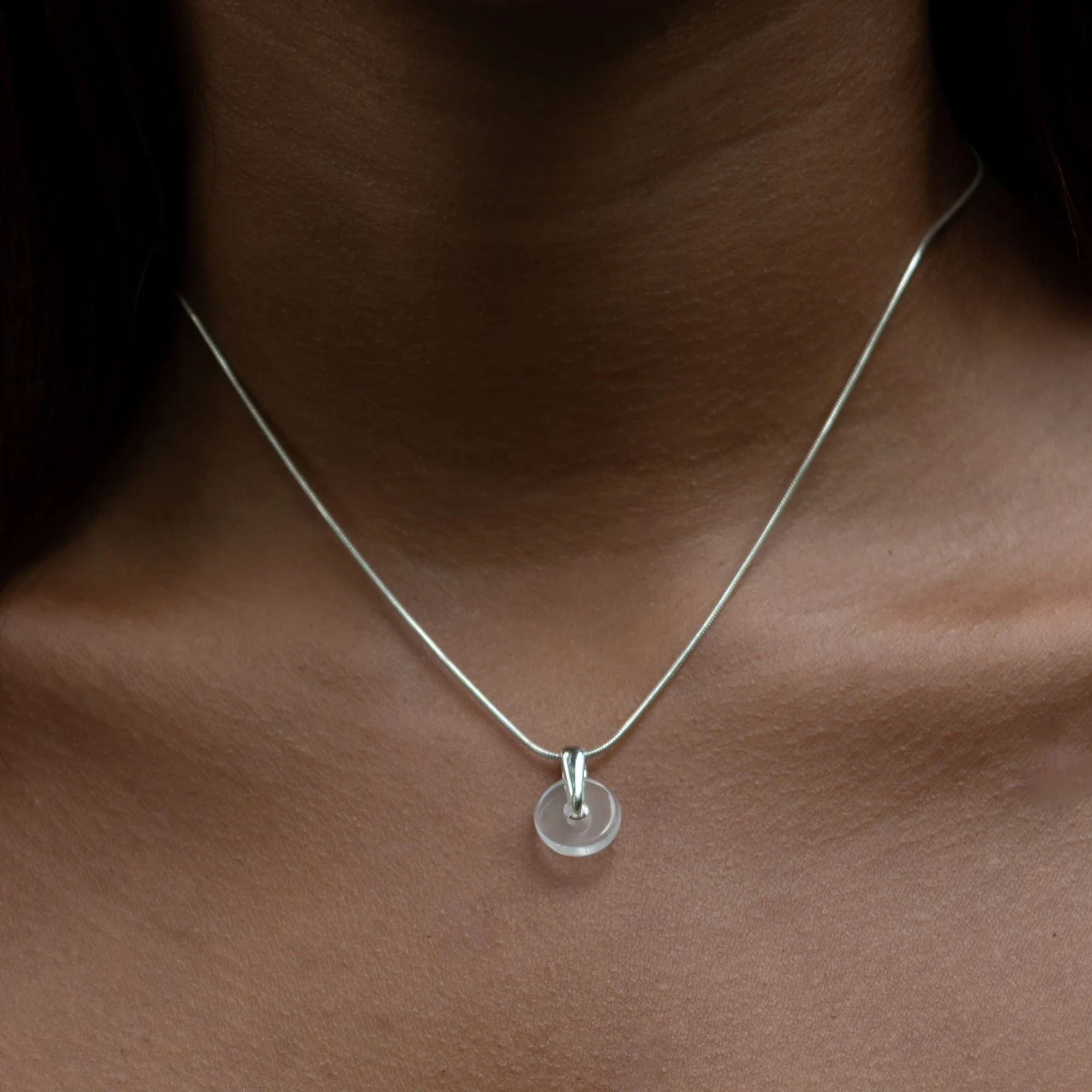 Silver Clear Spinning Disc Necklace