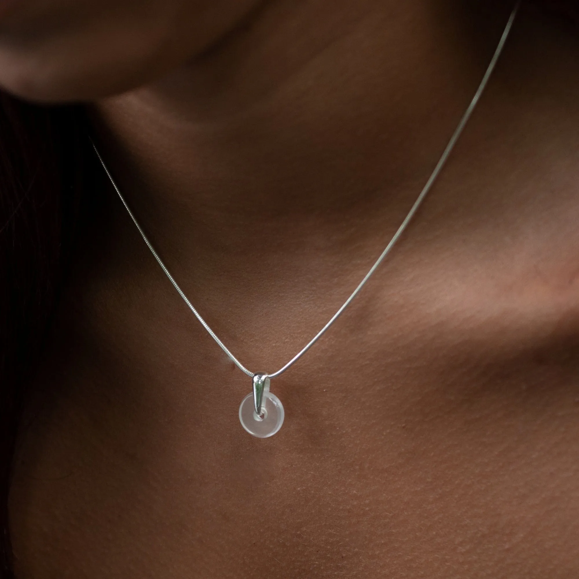 Silver Clear Spinning Disc Necklace