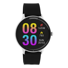 Silver coloured OOZOO smartwatch with black rubber strap - Q00130