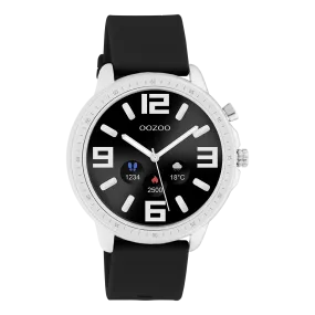 Silver coloured OOZOO smartwatch with black rubber strap - Q00300