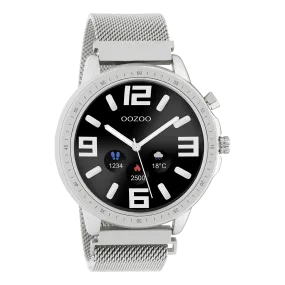 Silver coloured OOZOO smartwatch with silver coloured metal mesh bracelet - Q00305
