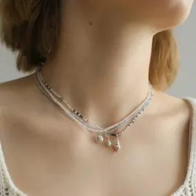 Silver Conch Shell Gems Bead Necklace