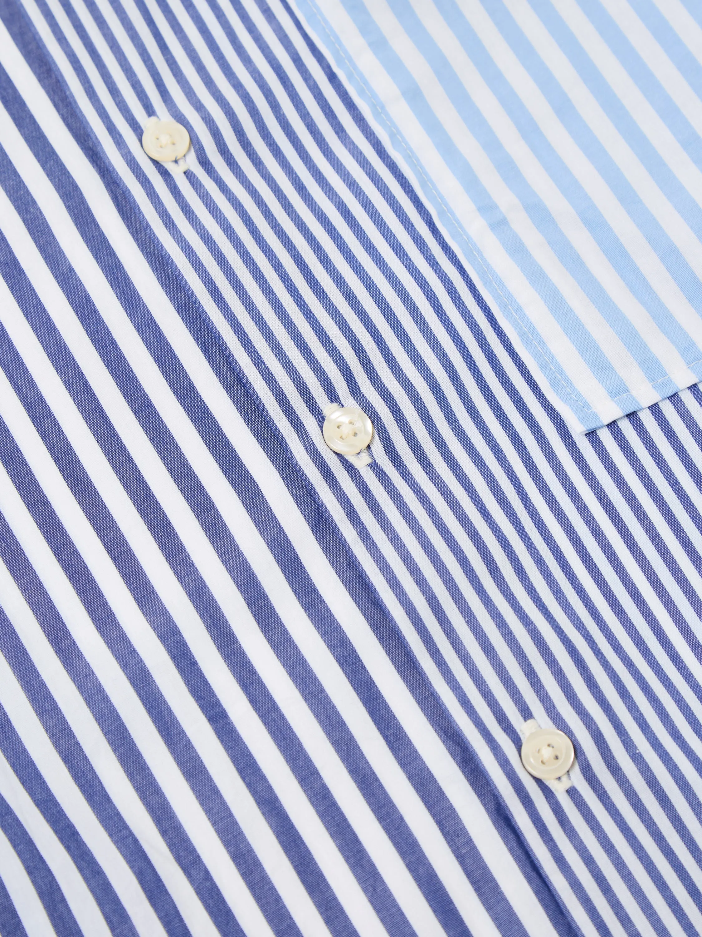 Universal Works Square Pocket Shirt in Blue Classic Stripes