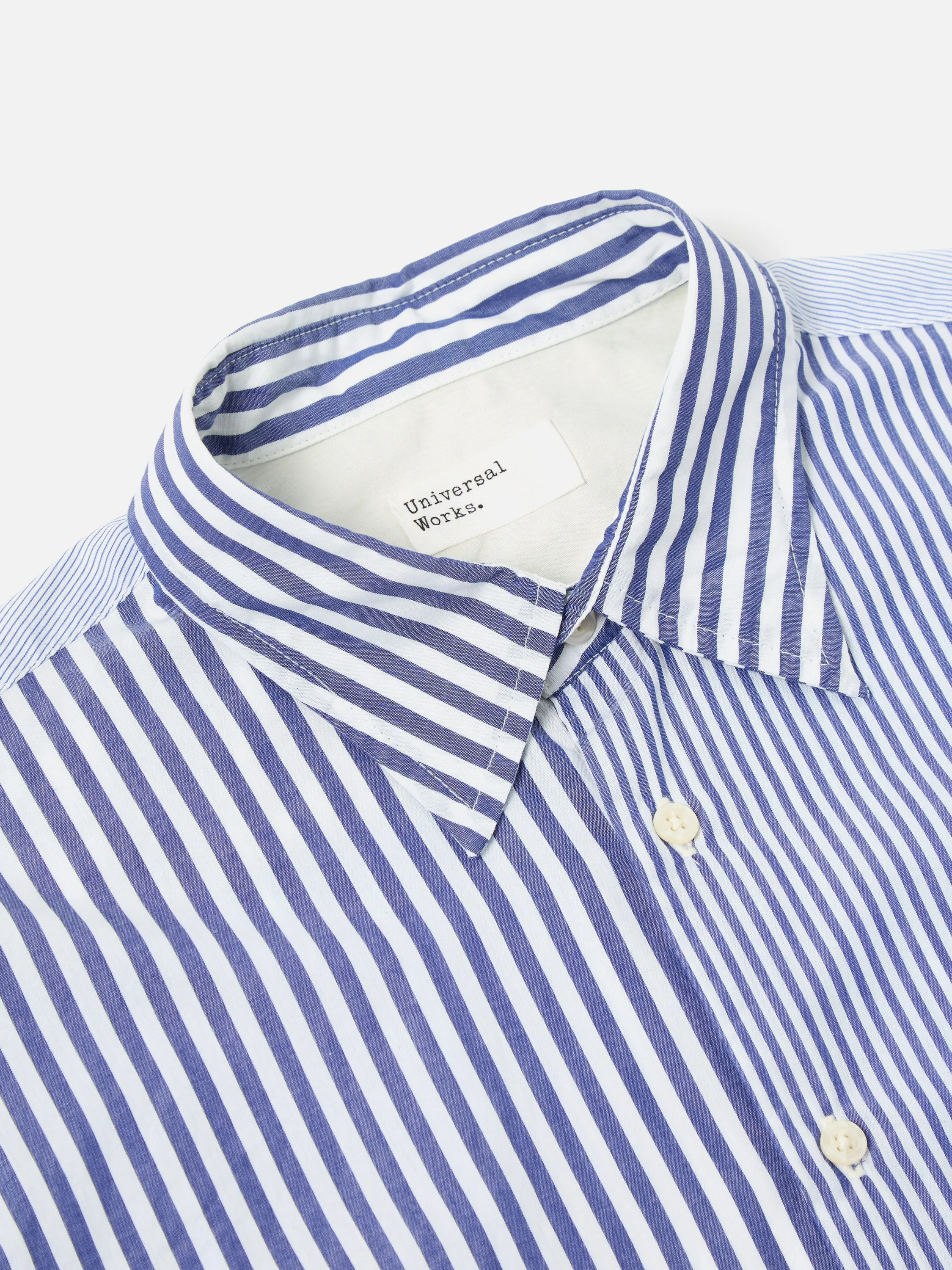 Universal Works Square Pocket Shirt in Blue Classic Stripes