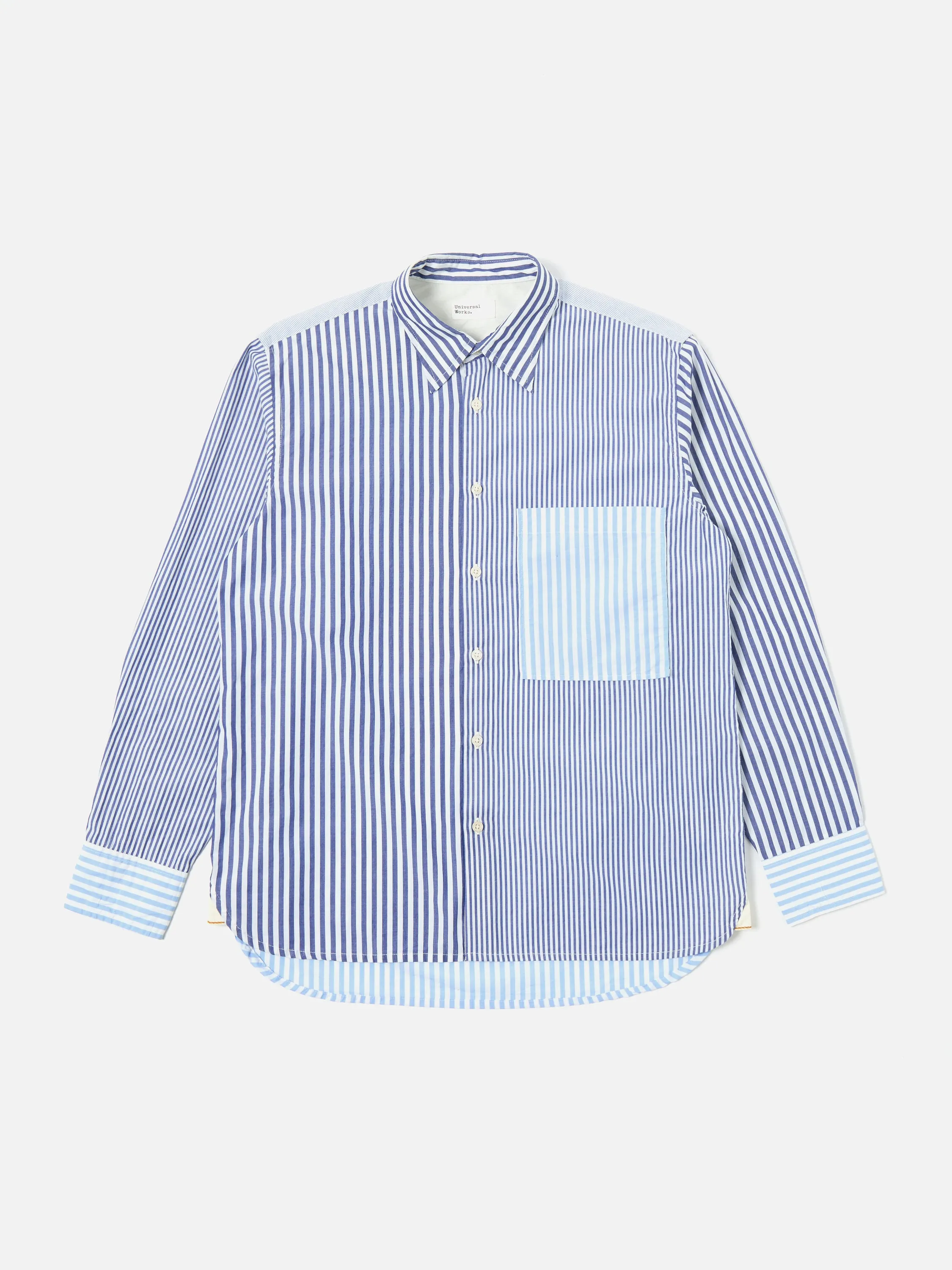 Universal Works Square Pocket Shirt in Blue Classic Stripes